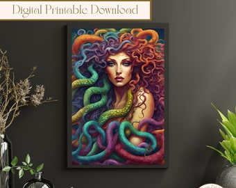 Printable Medusa Inspired AI Wall Art, Greek Mythology Digital Art, Digital Printable Download, Printable Wall Art Gift, Digital Wall Print