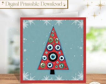 Printable Evil Eye Christmas Card, 5x5in Square Christmas Card Printable, Digital Christmas Card, Printable Greeting Card, Print at Home