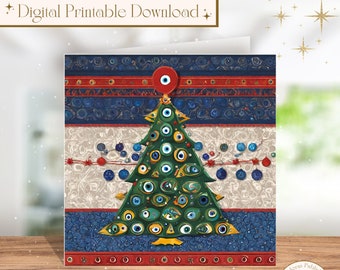 Printable Evil Eye Christmas Card, 5x5in Square Christmas Card Printable, Digital Christmas Card, Printable Greeting Card, Print at Home