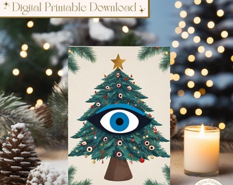 Printable Evil Eye Christmas Card, 5x7in Christmas Card Printable, Digital Christmas Card, Printable Greeting Card, Print at Home