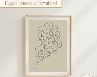 Printable Medusa Line Drawing Wall Art, Greek Mythology Digital Art, Digital Printable Download, Printable Wall Art Gift, Digital Wall Print