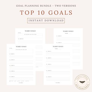 Los 10 objetivos principales, Planificador de objetivos imprimible, Establecimiento de objetivos, Objetivos anuales, Objetivos trimestrales, Tamaño A4/A5/Carta EE. UU., Descarga instantánea en PDF, Descarga digital