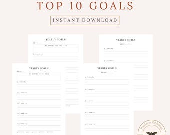 Top 10 Goals Planner, Yearly Goal Worksheet (Digital Download)