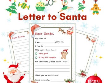 Printable Letter to Santa Template, Christmas Wish List (PDF Download)