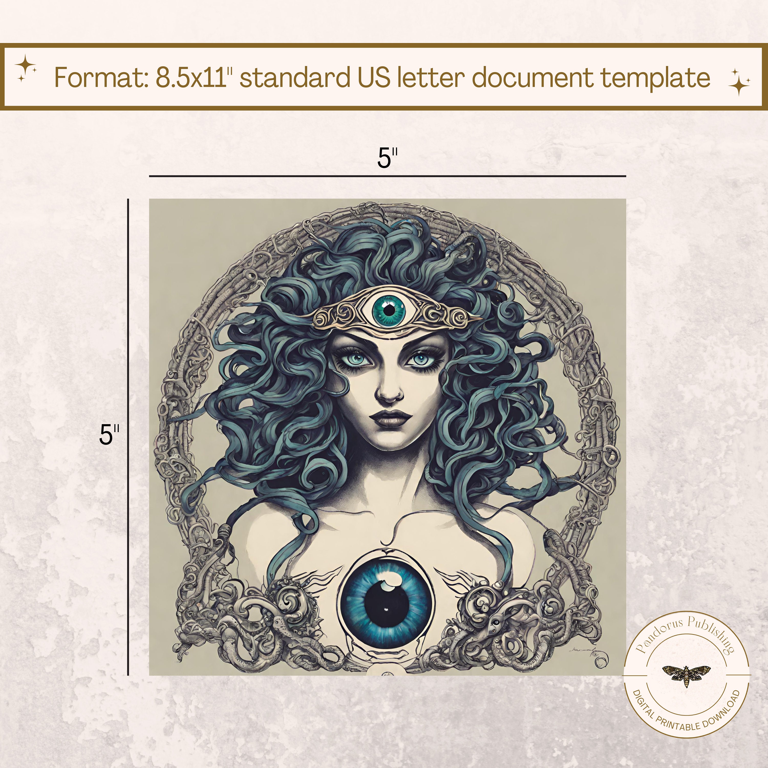 Printable Medusa Greeting Card, 5x5in Square Blank Message Card ...