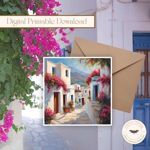 Greek Painting Any Occasion Greeting Card, 5x5in Square Blank Message Card Printable, Digital Greeting Card, Printable Greeting Card, Greece