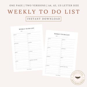 Weekly To Do List Printable, Weekly Task List Printable, Weekly Planner, A4/A5/US Letter, Instant Download PDF, Digital Download