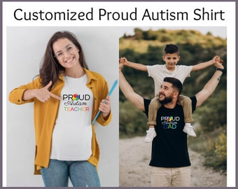 Camiseta de camisa de autismo personalizada para él o su camiseta de autismo para enseñar camisa para camiseta de padre para abuelo camisa personalizada manzana o corazón