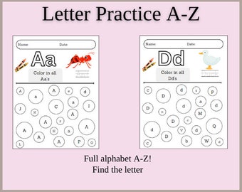 Práctica de la letra A Z Encontrar y escribir palabras Encuentra la letra en la burbuja Imágenes lindas Práctica de escritura Práctica de letras 4K 5K PreK