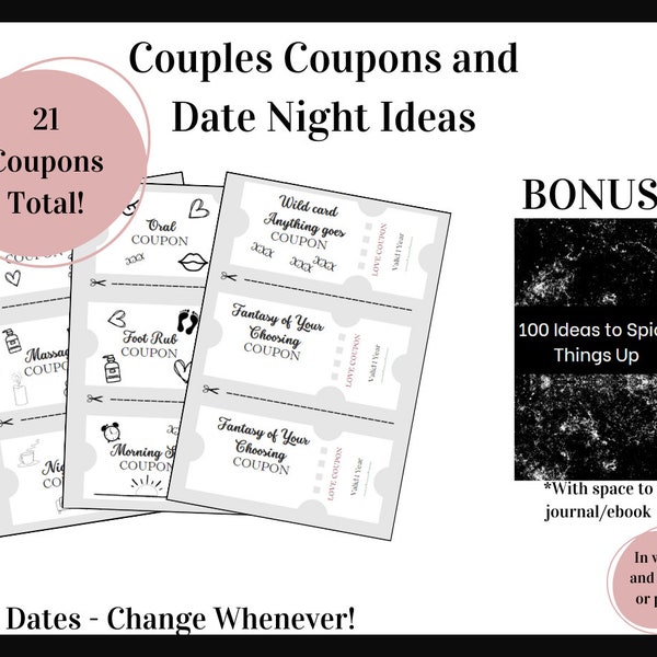 Date Night Coupons Printable Add Your Own  Adjustable Dates Movie Night Fun Night  Gift Gift Coupons Couples Coupons Significant Other