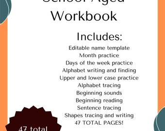 LIBRO DE TRABAJO ESCUELA EDAD PreK 4K 5K Kindergarten Formas K Oraciones del alfabeto Coincidencia Escritura y práctica de nombres editables
