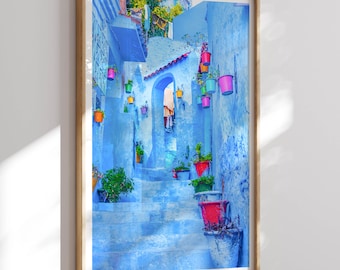 Morocco Print, Blue City Print, Chefchaouen Street, Morocco Photography, Moroccan Wall Art, Fine Art Photography