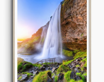 Iceland Print, Seljalandsfoss Waterfall, Travel Poster, Wedding gift, Birthday Present, Fine Art Photography