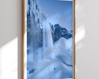 IJsland fotoprint, Seljalandsfoss waterval, winter, IJsland reizen print, IJsland poster, natuur Home decor, kunst aan de muur, cadeau