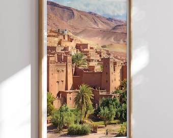Impresión de Marruecos, Ciudad antigua Ait Ben Haddou, Montañas del Atlas, Arte de la pared marroquí, Impresión de arquitectura de Marruecos, Fotografía de bellas artes