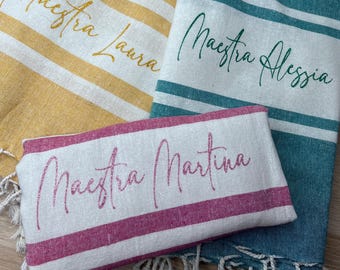 Telo mare personalizzato con nome - Telo mare personalizzato - Asciugamano da spiaggia con nome - Telo regalo maestre - Telo Fouta