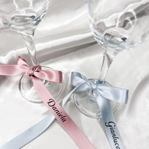 Nastro per calici personalizzato - Nastro personalizzato segnaposti - Segnaposti personalizzato - Nastro in raso segnaposti personalizzato