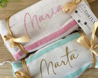 Telo mare personalizzato con nome - Telo mare personalizzato - Asciugamano da spiaggia con nome - Telo regalo maestre - Telo Fouta