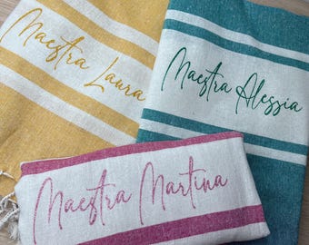 Telo mare personalizzato con nome - Telo mare personalizzato - Asciugamano da spiaggia con nome - Telo regalo maestre - Telo Fouta