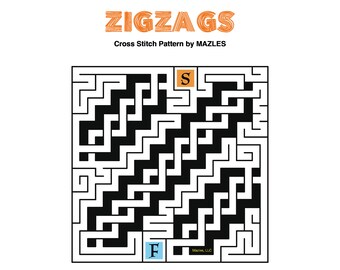 Padrão de ponto cruz em ziguezague em PDF da Mazles, quebra-cabeça labirinto para bordar e resolver com solução opcional.