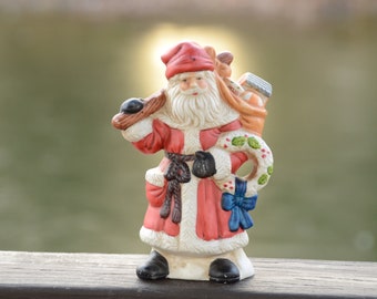 Rustic SANTA CLAUS Figurine | Rustic Christmas Decorations | Porcelain St. Nick Santa Small Statue | Red Christmas Decorations #N-X8