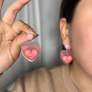Valentine&#39;s day Pink Heart Earrings Three Tier Pink Hearts, Tiered Hearts, Gift for Her, Valentine&#39;s Day Gift