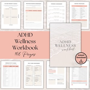 ADHD Wellness Workbook ADHD Journal Instant Download, Digital ADHD Tracker, adhd Organization Workbook, Printable adhd Productivity Planner