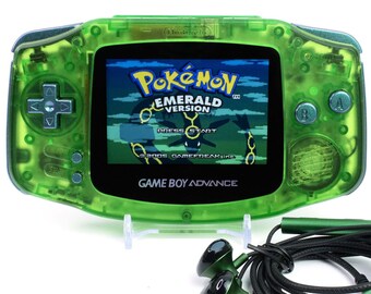 Individuell gemoddeter klarer grüner Game Boy ADvance IPS 3.0, Chameleon grüne Knöpfe & passende Kopfhörer, Retro Gameboy Konsole Geschenk für Gamer