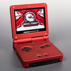 Raiken Edition Game Boy Advance SP IPS M2 | Scarlet Red Soft-Touch Shell | USB-C Mod (Charge + Audio) | Case, Earphones & Cables Included