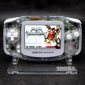 Custom Crystal Clear Game Boy Advance IPS M2 – White Buttons, USB-C Battery & Audio Amplifier plus LED Upgrades, Includes Case and Earphones