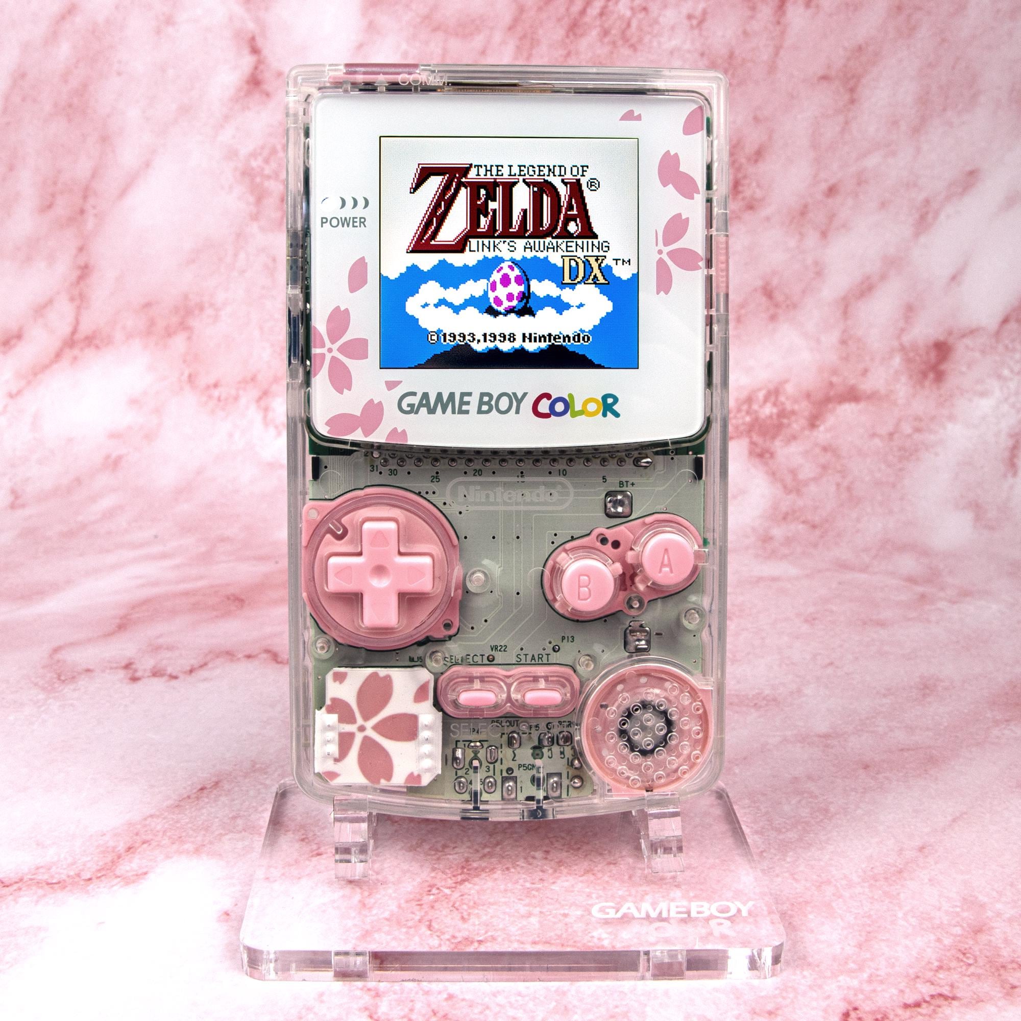 Hanami Vibe Game Boy Color IPS 2.45" | Sakura Pink Buttons | LED Indicator | LiPo Battery & Audio Amp Upgrades | Case + Earhpones Included