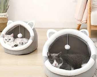 Bestes gemütliches Katzenhöhlen-Bett, handgemachter runder Stil, atmungsaktiver Haustierkorb für kleine, mittlere und große Katzen | Gemütliche Katzenhöhle für den ganzjährigen Gebrauch