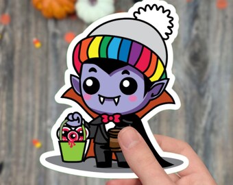 Adesivo carino kawaii LGBTQ Pride di Halloween / Adesivo adesivo Gay Pride / Adesivo olografico gay / Adesivo in vinile impermeabile / Occhi di vampiro