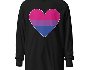 T-shirt con cappuccio a maniche lunghe unisex con cuore bisessuale