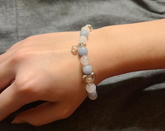 Love Candy Bracelet – Gemstone Beaded Stretch Bracelet – Blue and White Jewelry – Handmade White Jade Bracelet for Women