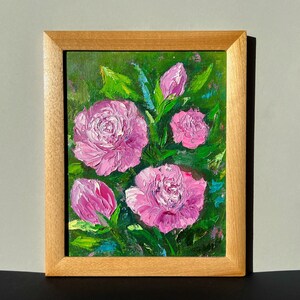 Original Hand-painted Small Textured Oil Painting Blooming Pink Rose Flower Garden Impasto Canva Cardboard Floral Wall Decor Unique Gift Art