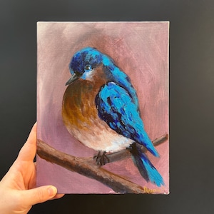 Original Small Acrylic Painting Eastern Bluebird Handpainted Bird Lovers Wall Art Gift Unique Home Animal Nursery Decor Bird Artwork Nature