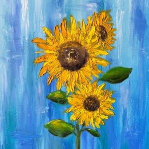 Original Vibrant Oil Painting Textured Sunflowers Palette Knife Art Bright Yellow Flowers Art Floral Artwork Home Decor Unique Positive Gift