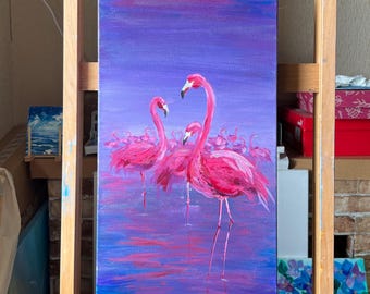 油絵 オリジナル手描きアート - 恋するフラミンゴ - Etsy 日本