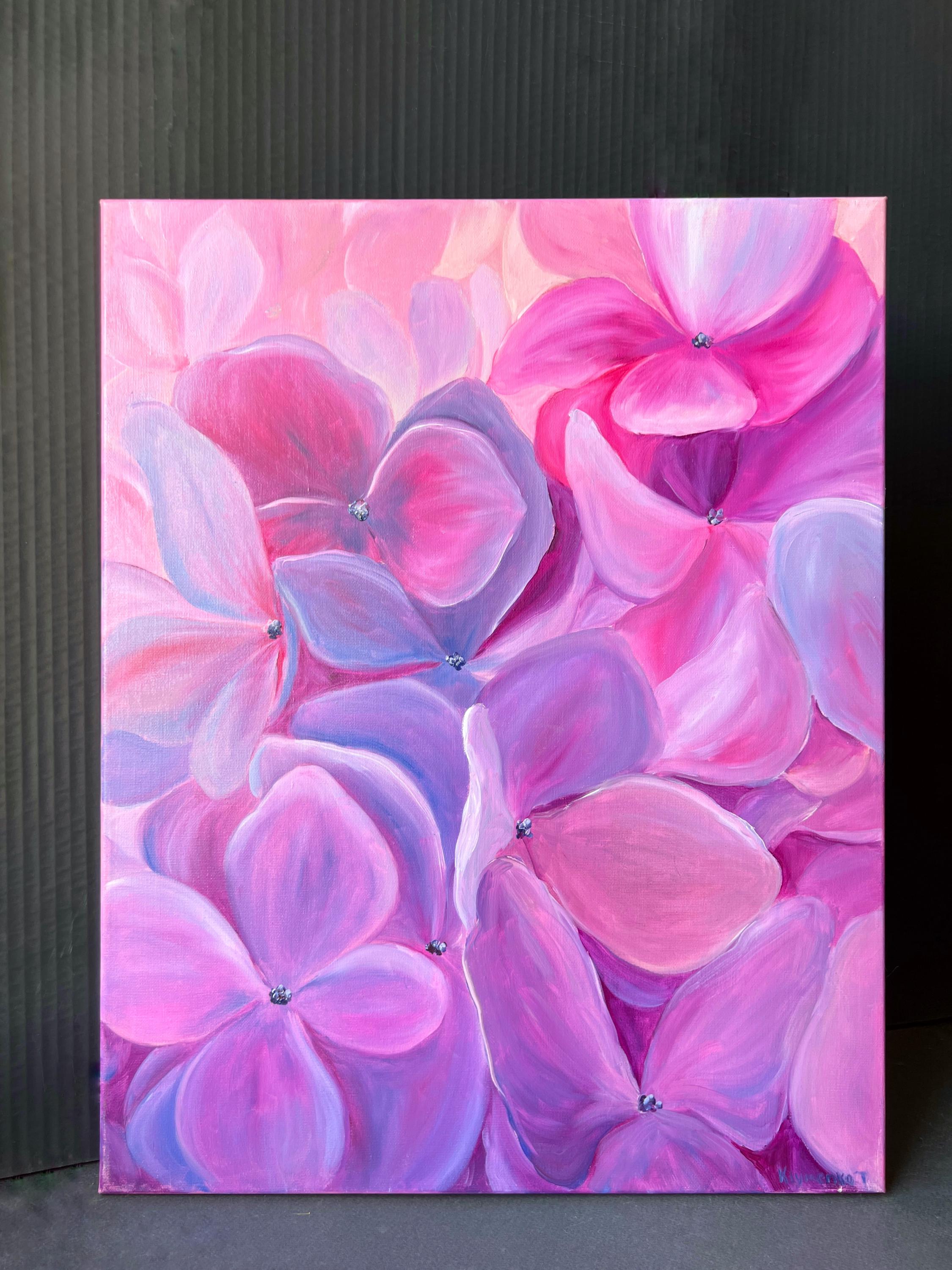 Original Floral Oil Painting Pink Hydrangea Wall Art Handmade Botanical ...