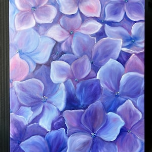 Original Floral Oil Painting Purple Hydrangea Wall Art Dreamlike Realism Tranquil Home Décor Handmade Botanical Flower Artwork Nature Decor