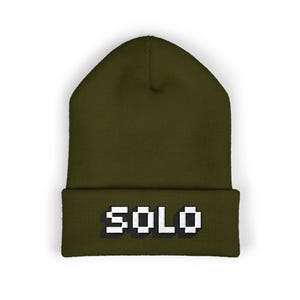 Solo Embroidered Cuffed Beanie, Knitted Winter Hat, Perfect Gift for Him/Her, Cozy Accessory for Cold Weather, Fashion Statement Beanie