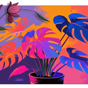 Monstera Pflanze Lebendige Wand Kunst Dekor | Boho Kunst | Druckbare Kunst | Minimalistisches Monstera Design | Monstera Blatt Digital Art