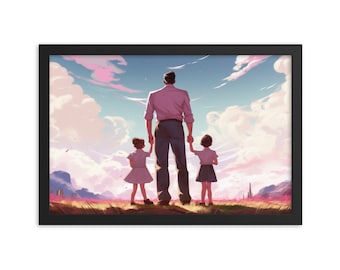 Framed Wall Art Print: Daddy and the twins