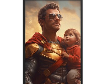 Hero Dad Framed Art Poster Thick Matte Paper