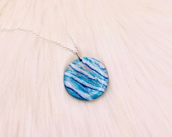 Blue glitter necklace pendant