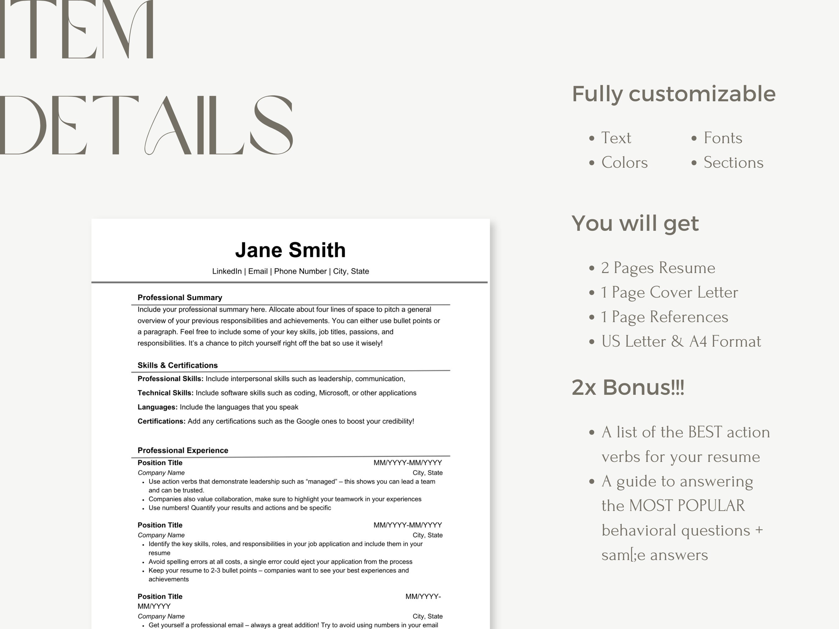 Resume Template ATS Friendly Google Docs Resume Word Canva Minimalist ...