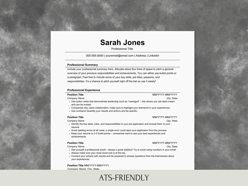 ATS Resume Template for Google Docs Resume Template Word Minimalist ATS ...