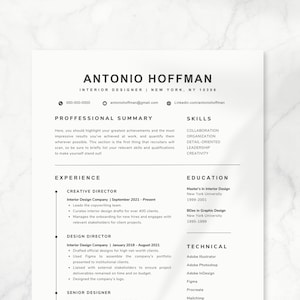 Resume Template Clean Modern Resume Template Word Resume Google Docs Canva Resume Minimalist Professional Resume Simple Easy Resume Creative