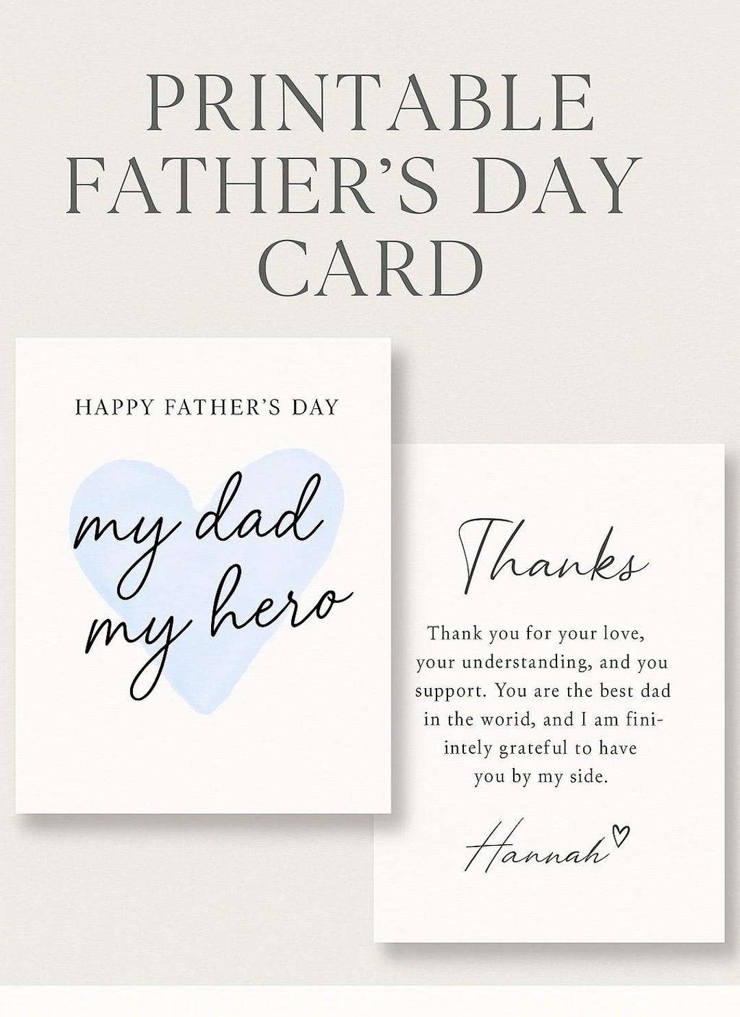 Father’s Day Card From Daughter – Printable My Dad My Hero Card ...